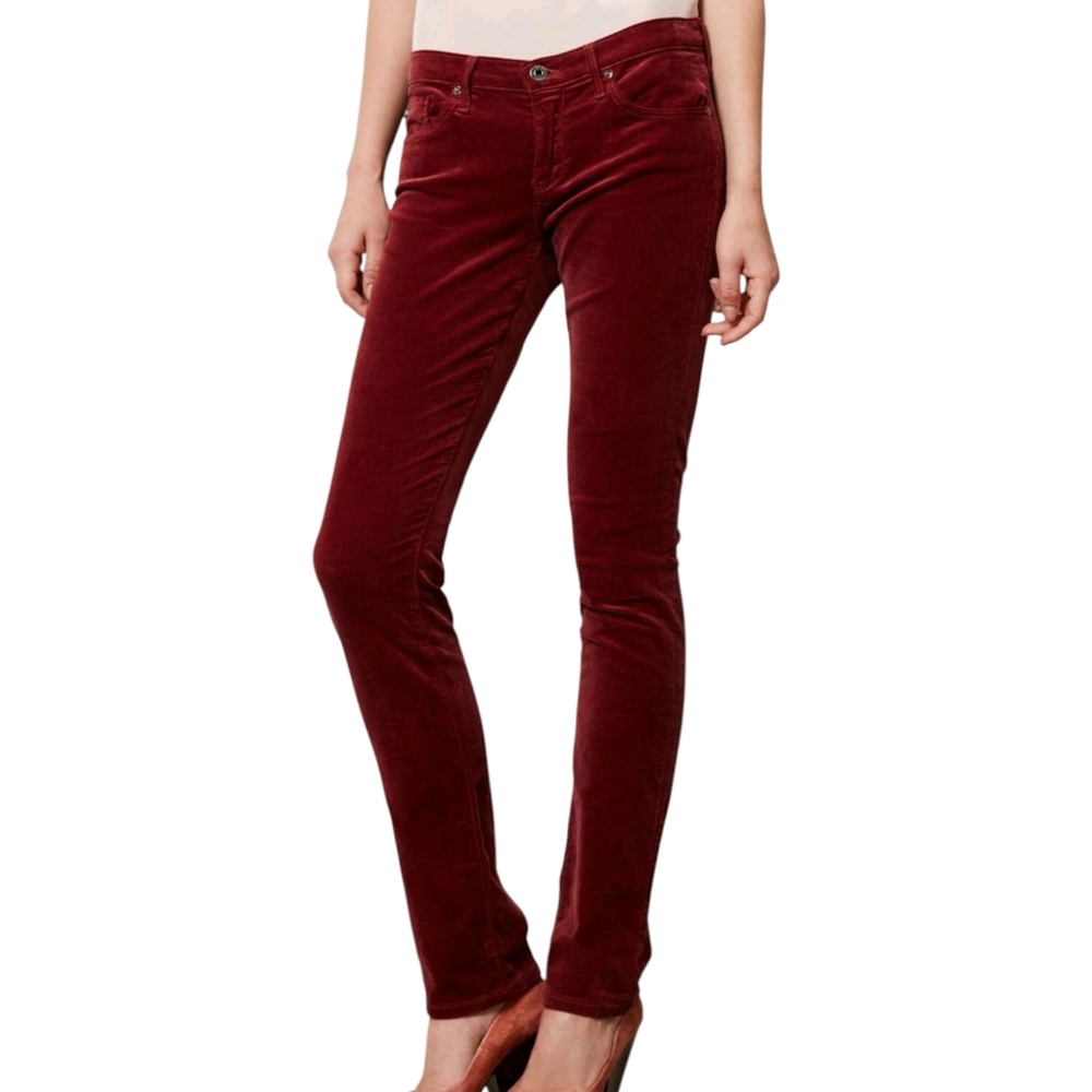 AG Adriano Goldschmied The Stevie Slim Straight Corduroy Pants | 30R | Burgundy